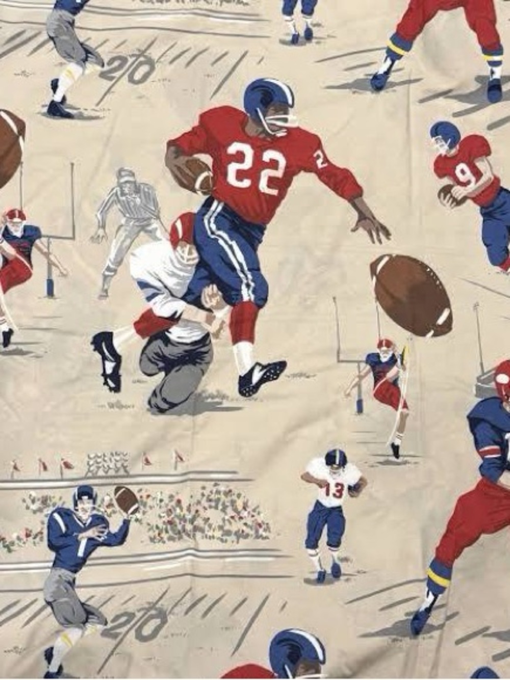 Vintage Pottery Barn Kids Organic Cotton Football Player Twin Duvet Cover 68x86
